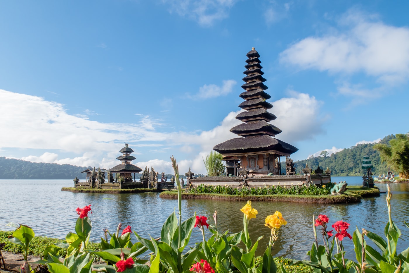 Temple on a lake at sunrise