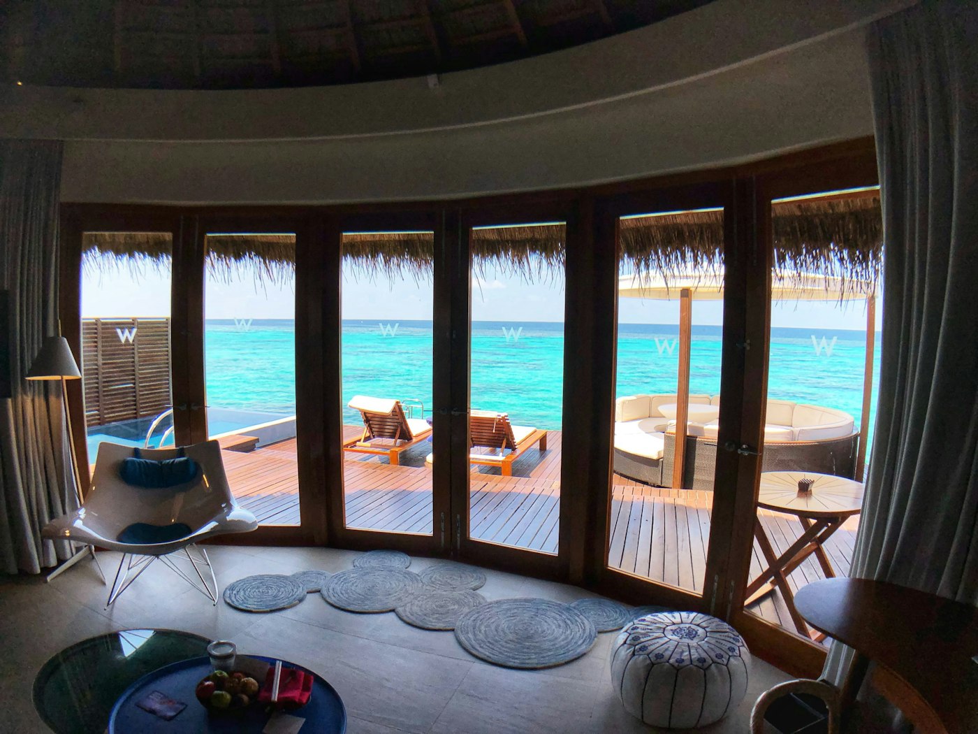 View out to the ocean from an overwater villa